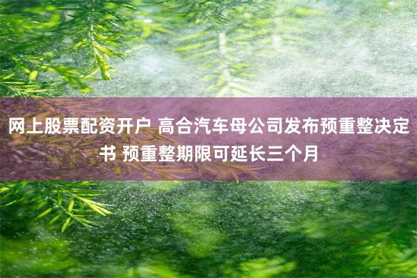 网上股票配资开户 高合汽车母公司发布预重整决定书 预重整期限可延长三个月