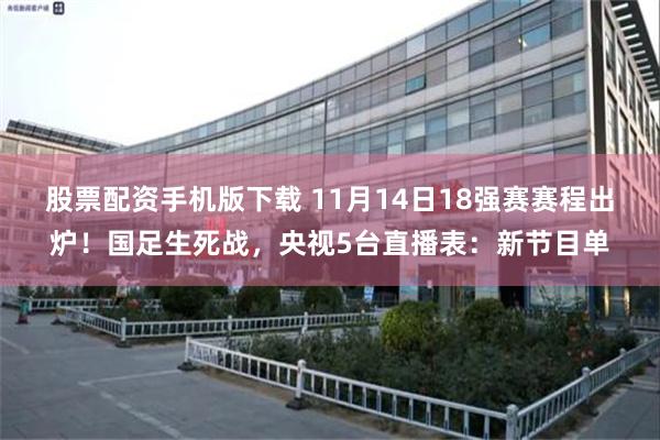 股票配资手机版下载 11月14日18强赛赛程出炉！国足生死战，央视5台直播表：新节目单